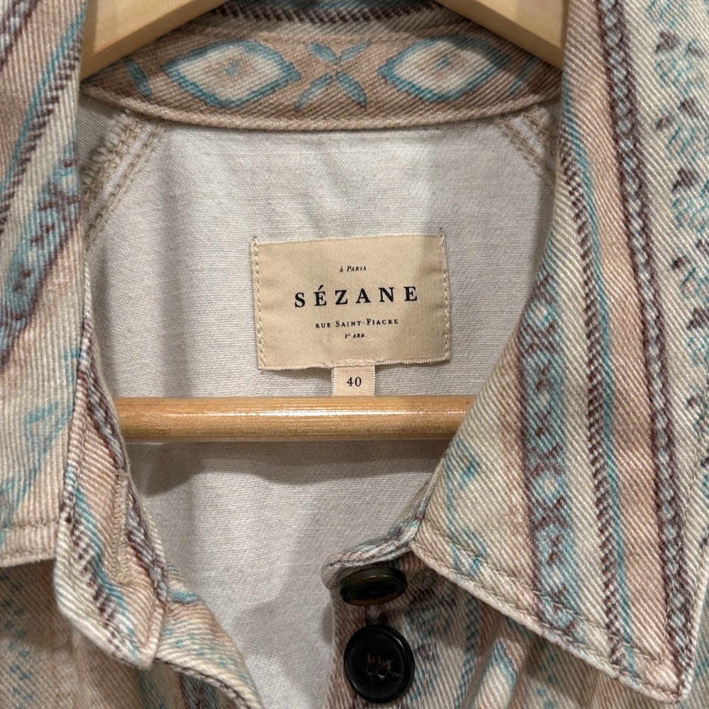 SÉZANE Ren Tribal/Aztec Print Denim Button Down Dress sz US 8 / FR 40 - Picture 9 of 14